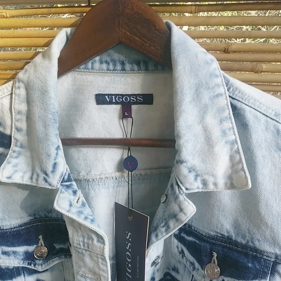 Vigoss L Y2K Blue Distressed Denim Jeans Crop Jacket - Picture 7 of 10